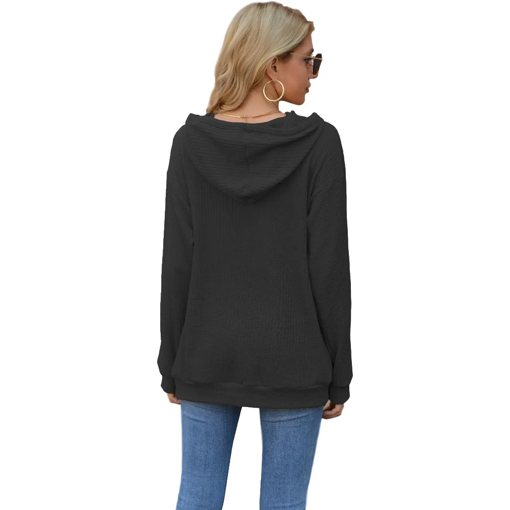

Autumn/winter Women's Waffle Pocket Hooded Long-sleeved Shirt Loose-fitting Sweater