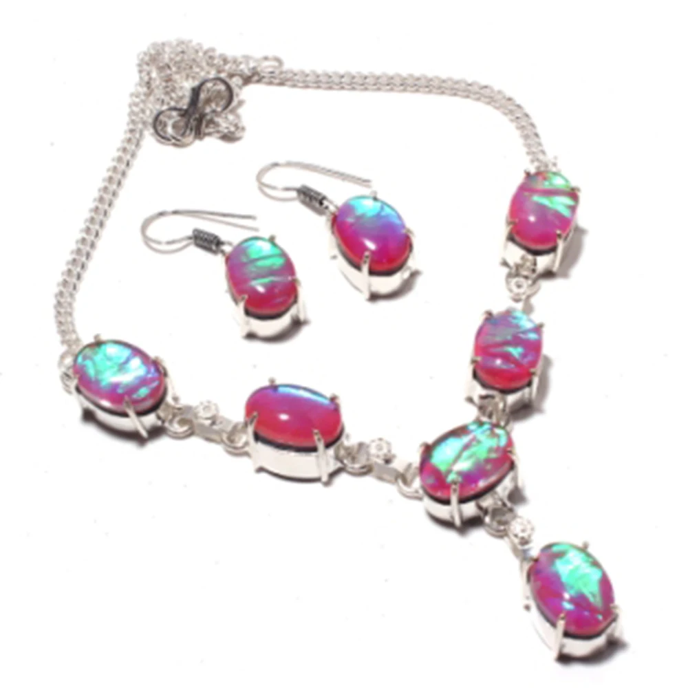 

Dichroic Glass Necklace + Jewelry Set Silver Overlay over Copper , 44.8 cm, N4325