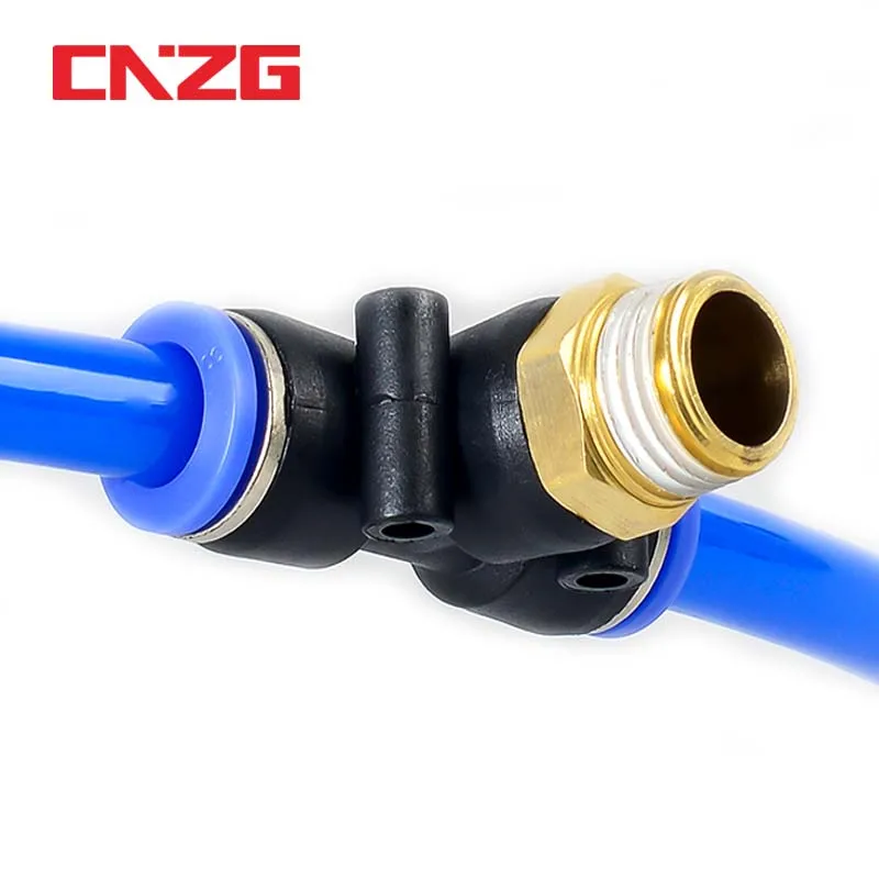 Air Connector Fitting T Shape 6mm 8mm 10mm 12mm 4mm Hose Pipe to 1/8&quot 1/4&quot M5 3/8&quot 1/2&quot BSPT Male Thread Pneumatic Coupler GOLD |