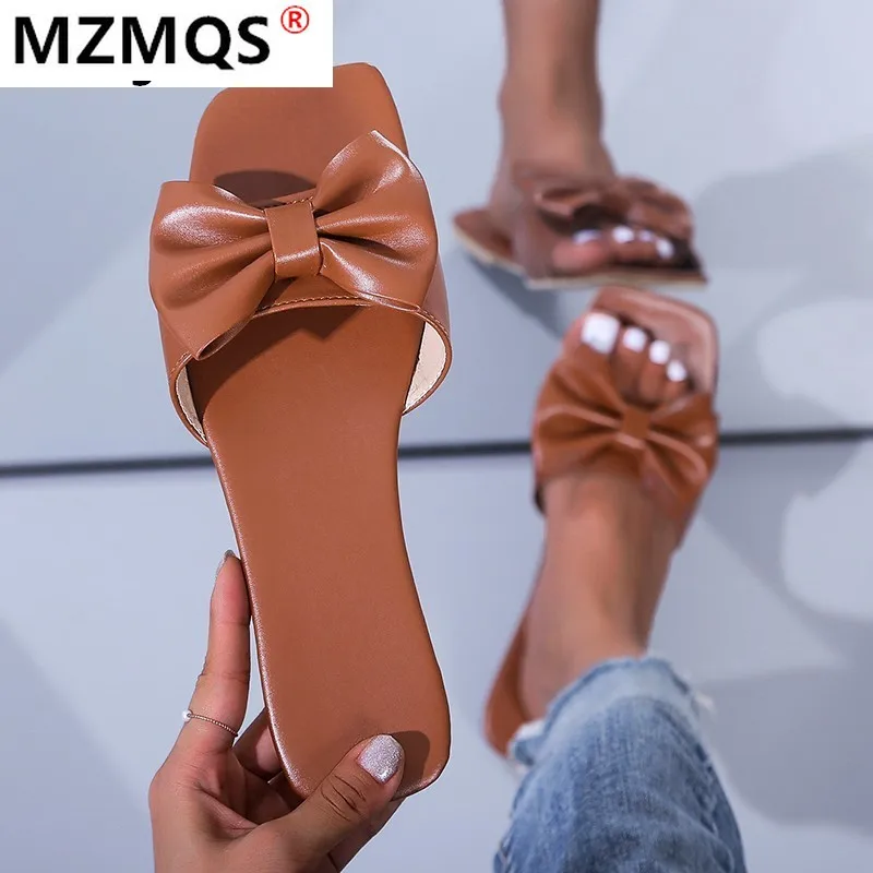

2021 Open Toe Butterfly-knot Women Summer Slippers Flip Flops Female Outside Beach Shoes Lady Casual Slides Female Sandals Shoes