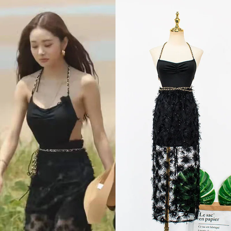 Женский купальник сексуальное бикини черная пляжная одежда с лямкой на шее