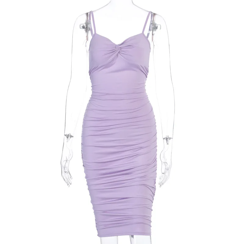 

Zoctuo Pleated Solid Sexy Bodycon Dress Fashion Strap V-Neck Sexy Dress for Women Sleeveless Club Dress for Women