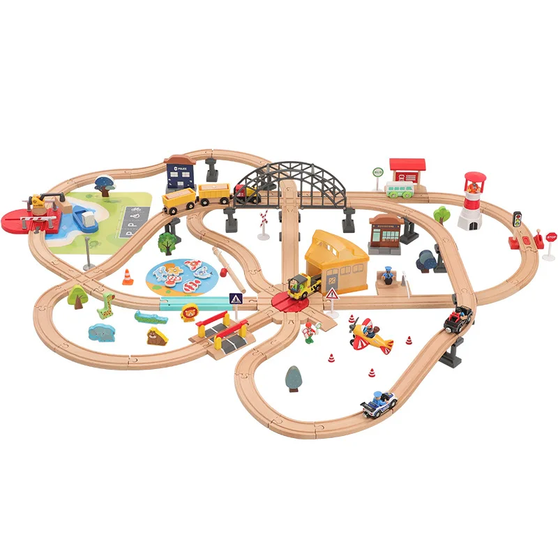 

High-speed Rail Track Combination Wooden Train Track Set Puzzle Assembly Building Blocks Diecast Magnetic Car Toys for Boy Gifts