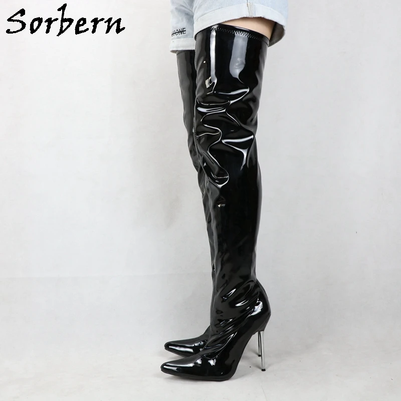 Женские сапоги до бедра Sorbern серебристые с металлическим каблуком 12 см 60