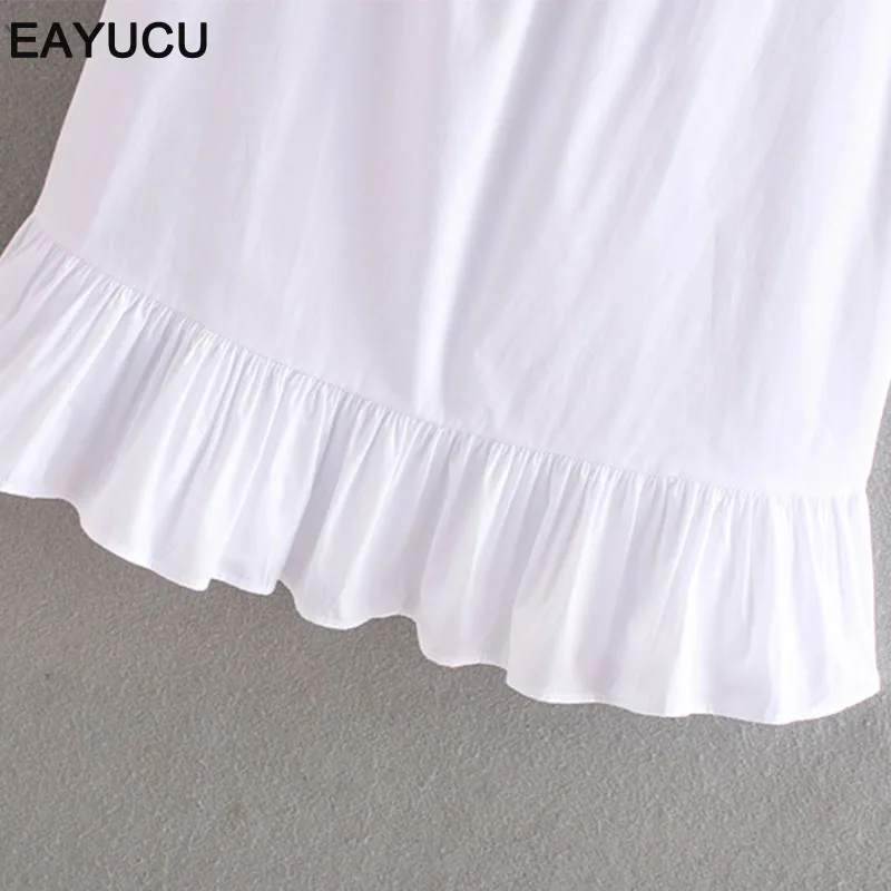 

EAYUCU Ruffles Square Collar White Cotton Women Summer Dress New Chic Lantern Sleeve Loose Female Short Dresses Streetwear ED276