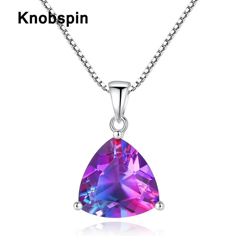 

Knobspin 100% 925 Sterling Silver 2021 Fashion Triangle Rainbow Stone High Carbon Diamond Charm For Women Necklaces Fine Jewelry