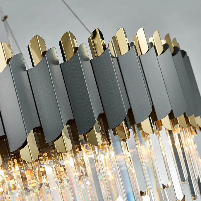 

LED Art Deco Black Golden Stainless Steel Crystal Chandelier Hanging Lamp Lighting Lustre Chandelier Lighting Fixture For Foyer