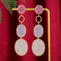 trend brand super luxury african long pendant dangle earring for women wedding cubic zirconia dubai bridal earring party jewelry
