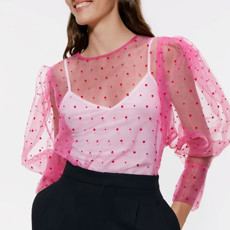 Индивидуальность Женская блузка Осень 2019 Новая мода хоп розовая органза в