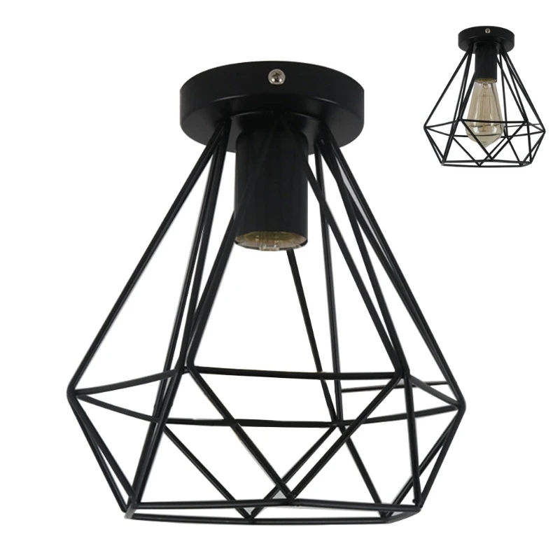 

Люстра потолочная из кованого железа, креативная, винтажная, ромбовидная, с абажуром, для ресторана, кофейни, лампа для спальни