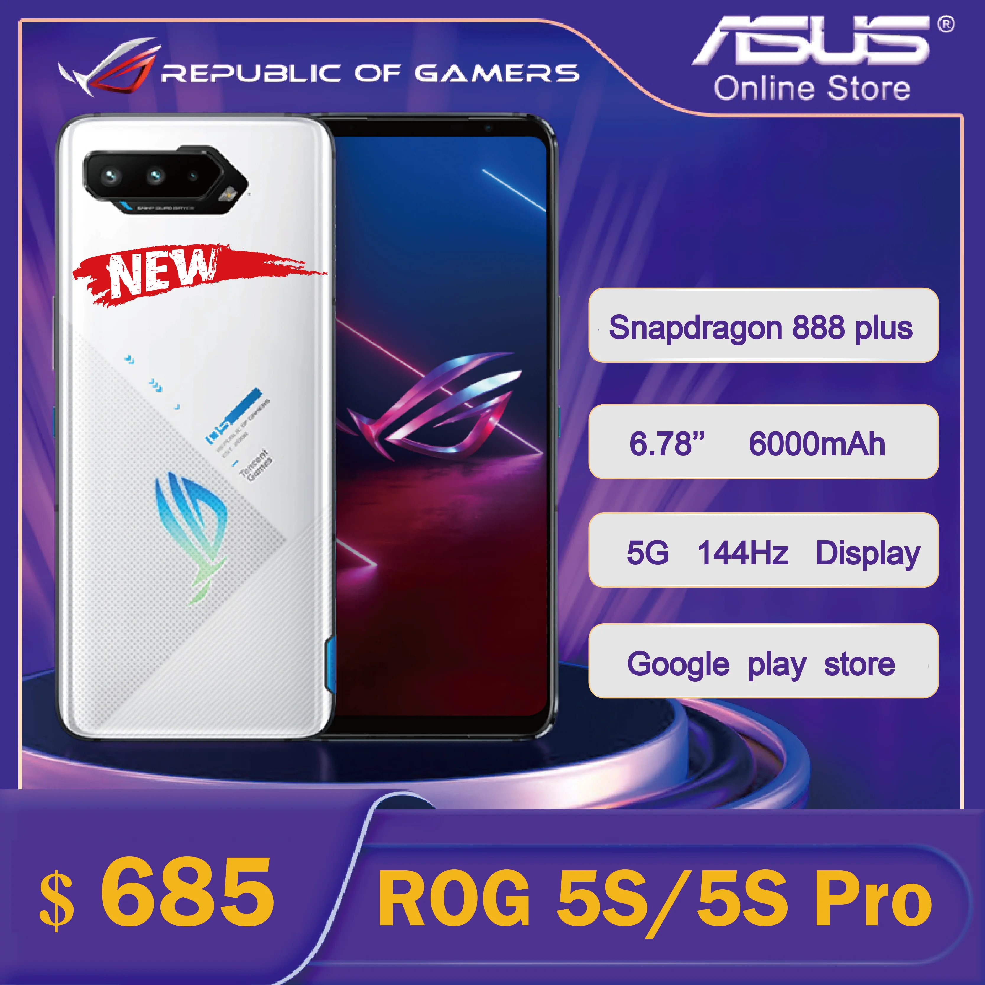 Смартфон ASUS ROG 5S Pro телефон с глобальной прошивкой Snapdragon 888 Plus игровой 18 ГБ 512 экран