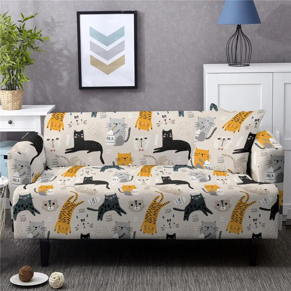 Милый чехол для дивана с мультяшным динозавром животным котом эластичный