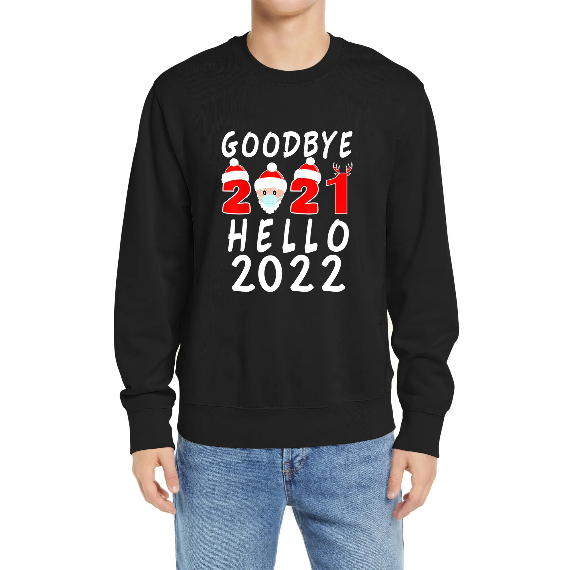 

Хлопковая толстовка с капюшоном Hello 2021 Happy New Year 2022 Мужской флисовый Повседневный пуловер худи модная теплая Осенняя Толстовка