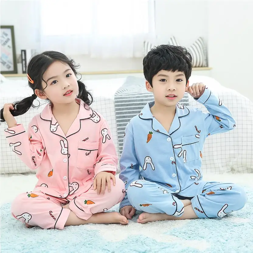 

Boys Girls Sleepwear 2020 Spring Autumn Children Cartoon Pajamas For Kids Homewear Long Sleeve Cotton Toddler Baby Boy Pyjamas