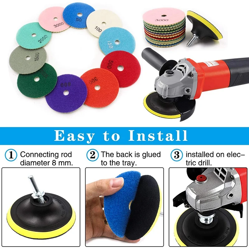 

NEW-12Pcs 3 inch Diamond Polishing Pads Set Wet/Dry Polishing Kit for Granite Stone Concrete Marble Floor Grinder Polisher