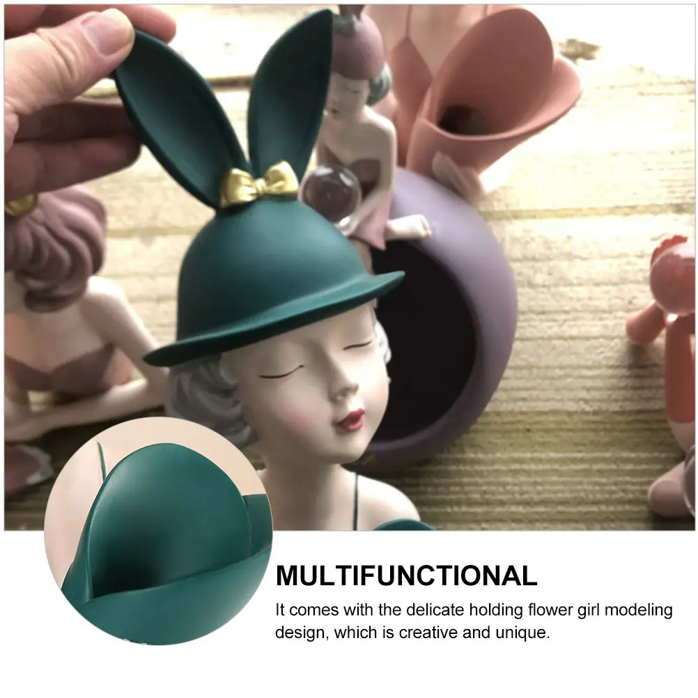 

1pc Holding Flower Girl Adornment Resin Exquisite Desktop Adornment Girl Ornament