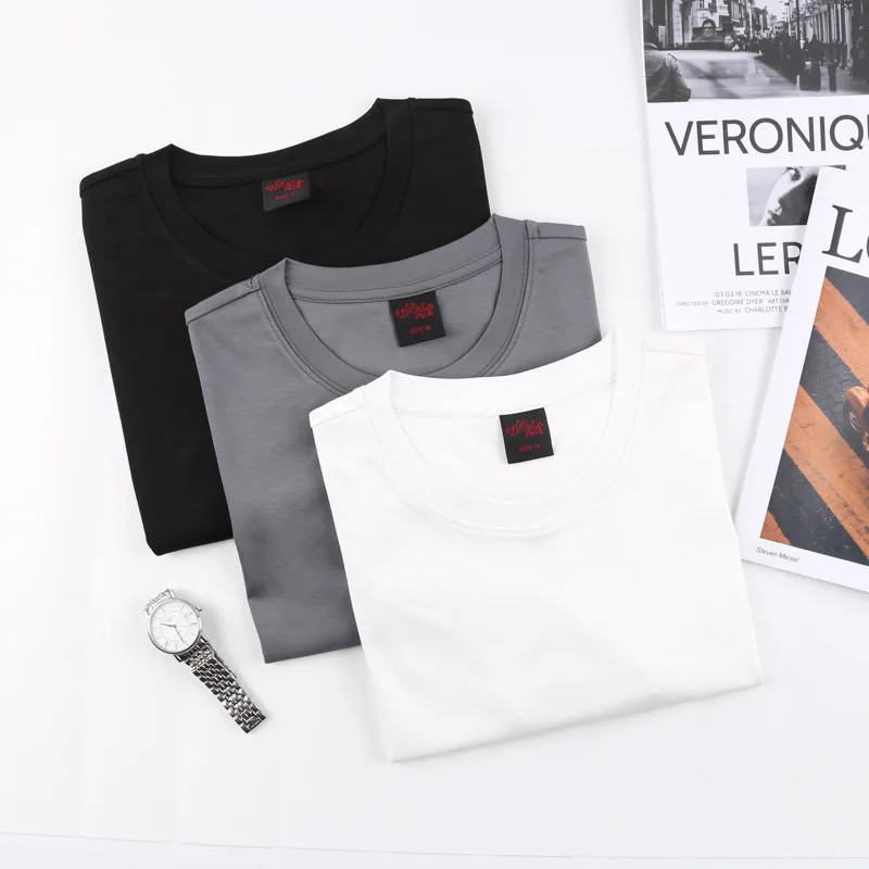

Pure color foundation top men's round neck T-shirt with short sleeves