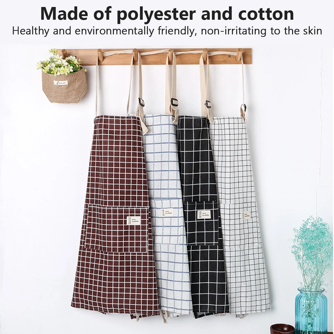 

Apron for Kitchen Home Cooking Baking Cleaning Aprons Plaids Cotton Linen Kitchen Accessories For Cooking Baking Restaurant