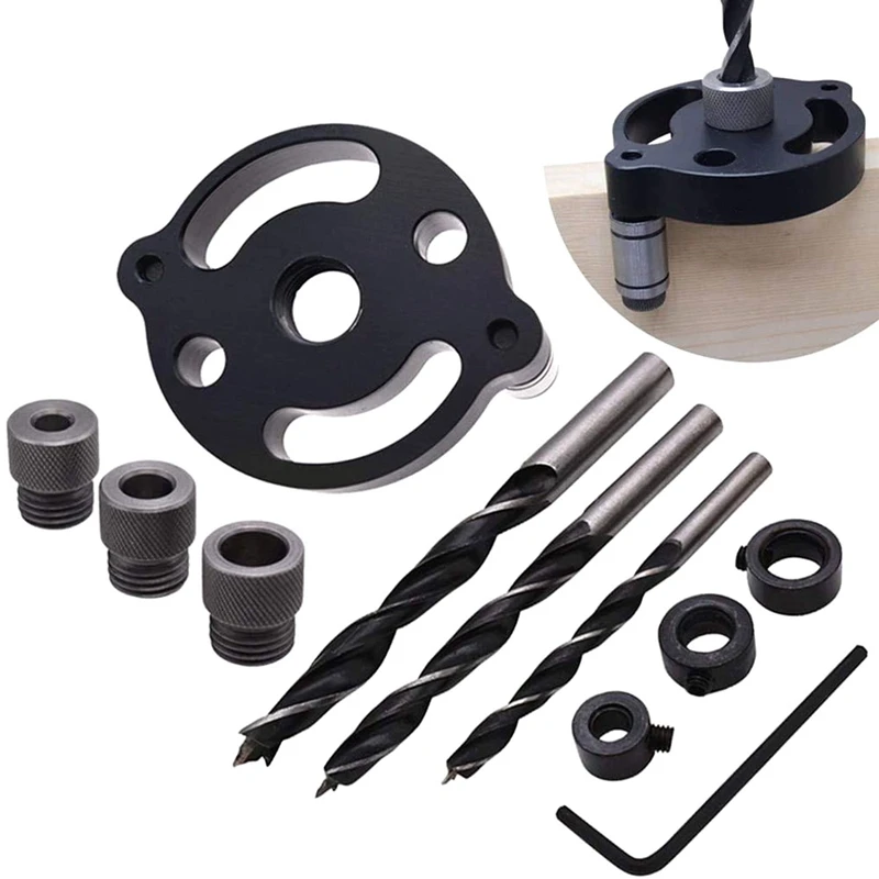 

Dowel Drill Guide Aluminum Alloy 3-Hole Drill Bit Guide Jig Positioner Locator 6/8/10mm Pin Fixture Wood Hole Drill Bit
