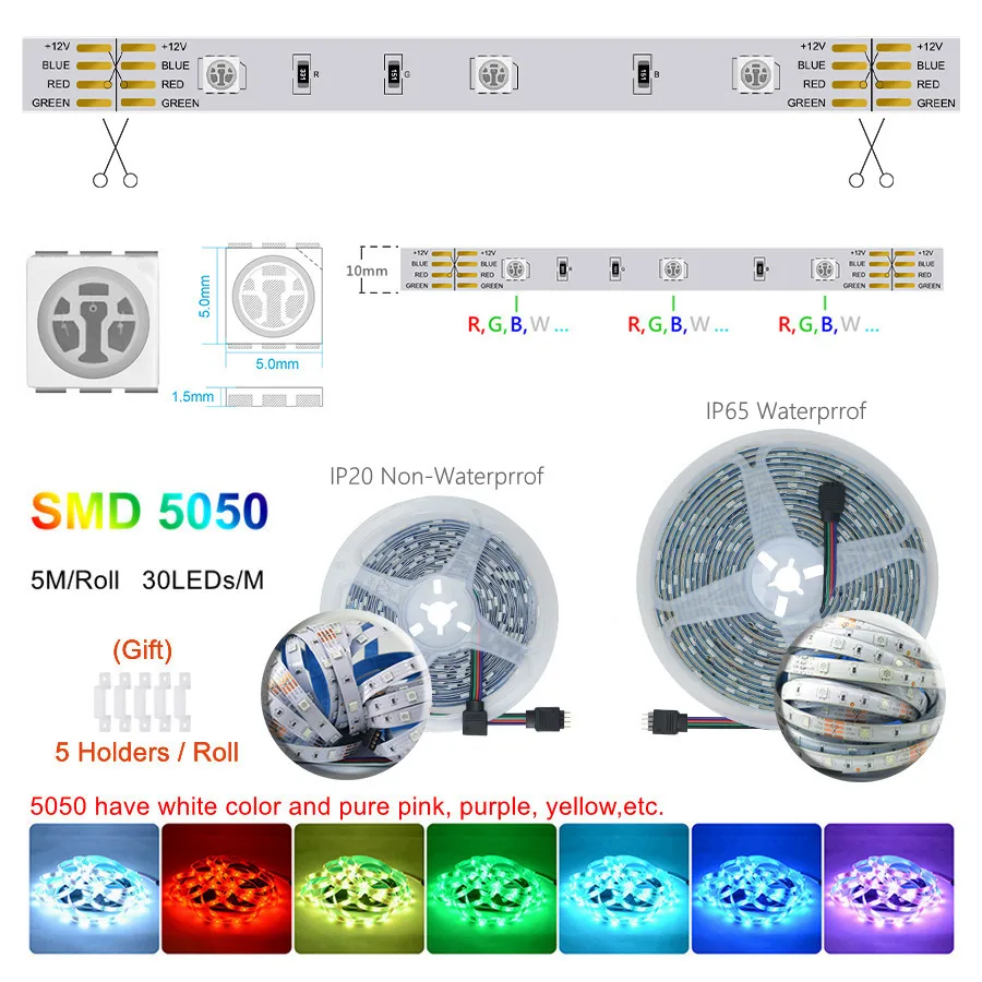 Светодиодная лента светильник SMD5050 5 м 44Key дистанционный 12 В RGB светодиодный s Ambi