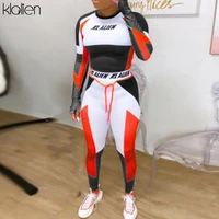 klalien 2021 spring outfit printing exclusive customization high elastic fitness top sport leggings tracksuit 2 piece set women