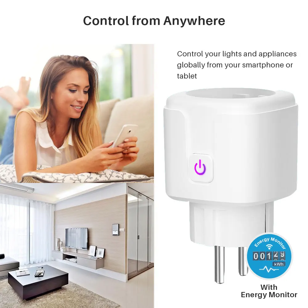 Smart Plug WiFi Socket EU 16A Power Monitor Timing Function Tuya SmartLife APP Control Works With Alexa Google Assistant | Электроника