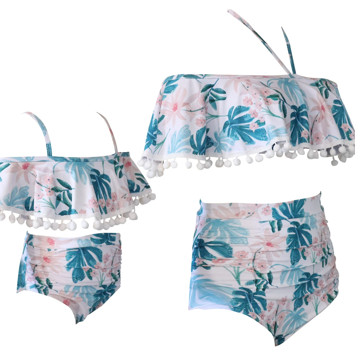 

Mother Daughter Women& Girl Swimsuit Two-pieces Swimwear Sexy Push Up Bikinis Children Bathing Suit Family Matching Outfits