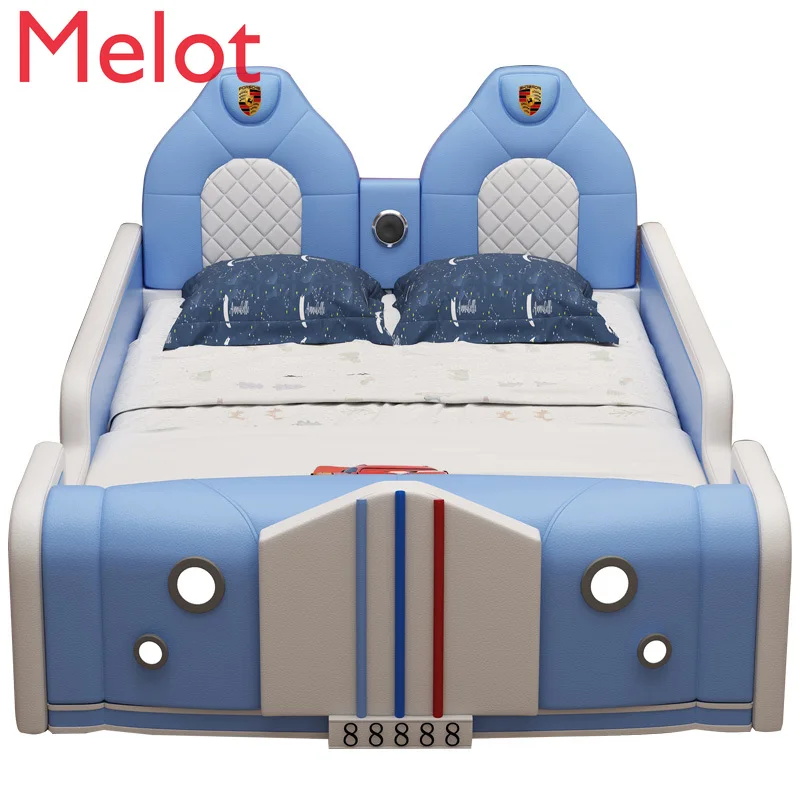 

High-End Luxury Custom Children's Bed Boys' Bed 1.5 M Single Car Cartoon with Guardrail Sports Car Leather Bed