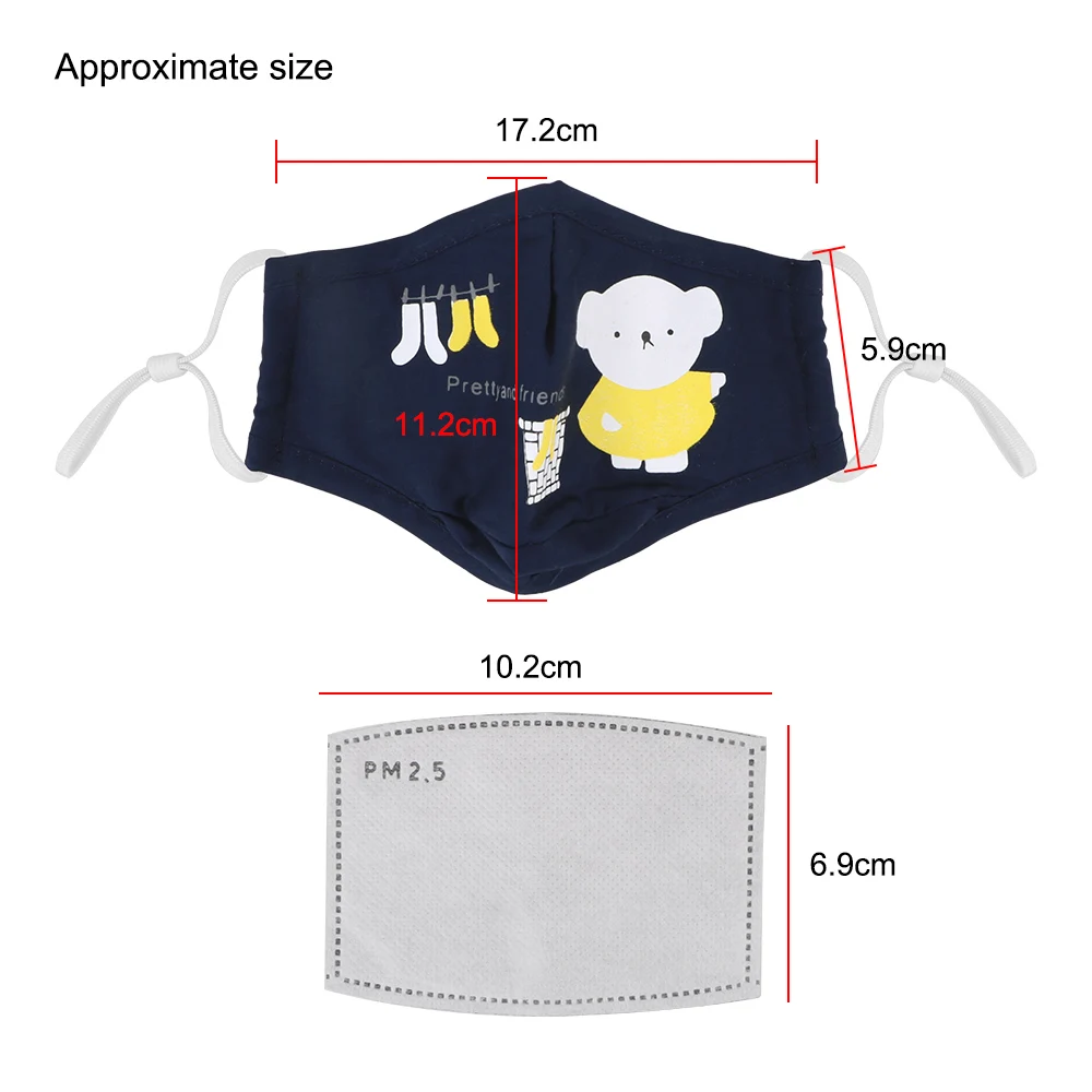 

YOSOLO Filter Insert Mask With 2 piece Filter Activated Carbon Filter Cotton PM2.5 Mask Anti-fog Kid Cartoon Protective Mask