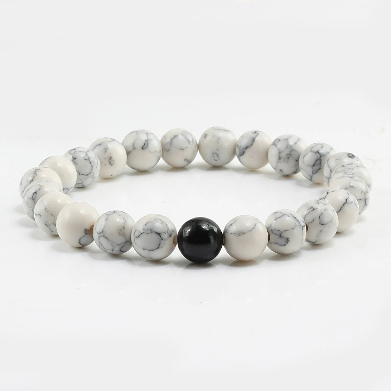 Браслет с расстоянием для пар мужчин и женщин 8 мм черная лава белая натуральная