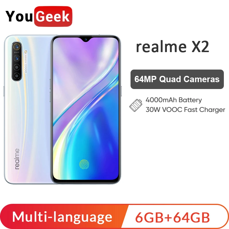 realme X2 6GB 64GBGB Moblie Phone Snapdragon 730G 64MP Quad Camera 6.4'' NFC Cellphone 30W VOOC Fast Charger|Смартфоны| |