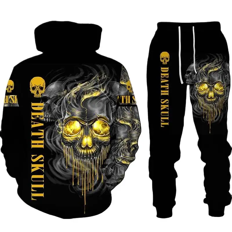 

Punk Skull 3d Printed Men's Hooded Sweatshirt Set Autumn And Winter Men's Sportswear Tracksuit Plus Size Men's Clothing Suit