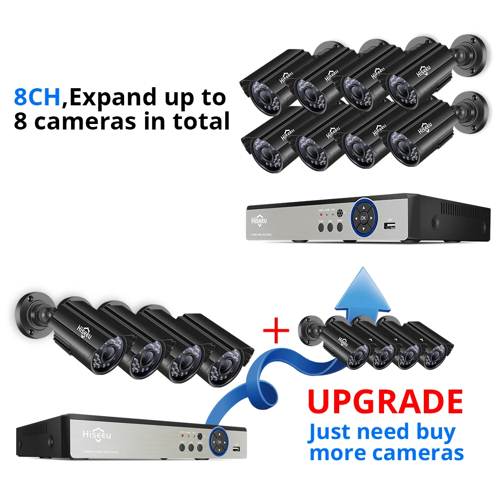Hiseeu CCTV камера системы безопасности комплект 8CH 5MP AHD DVR 4 шт. наружный всепогодный видеонаблюдение 3,6 мм объектив