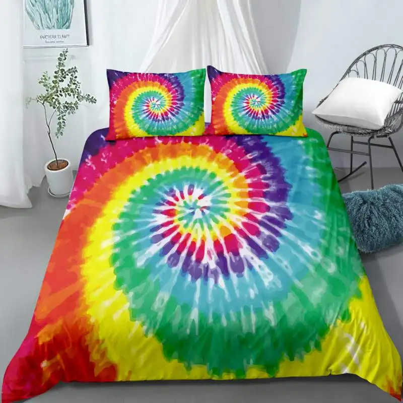 Постельное белье Tie Dye Комплект постельного белья цвета радуги пододеяльник