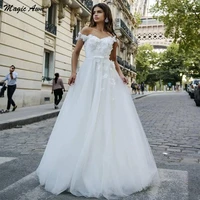 magic awn graceful off the shoulder wedding dresses boho 3d florals appliques pearls beaded wedding party gowns lace up back
