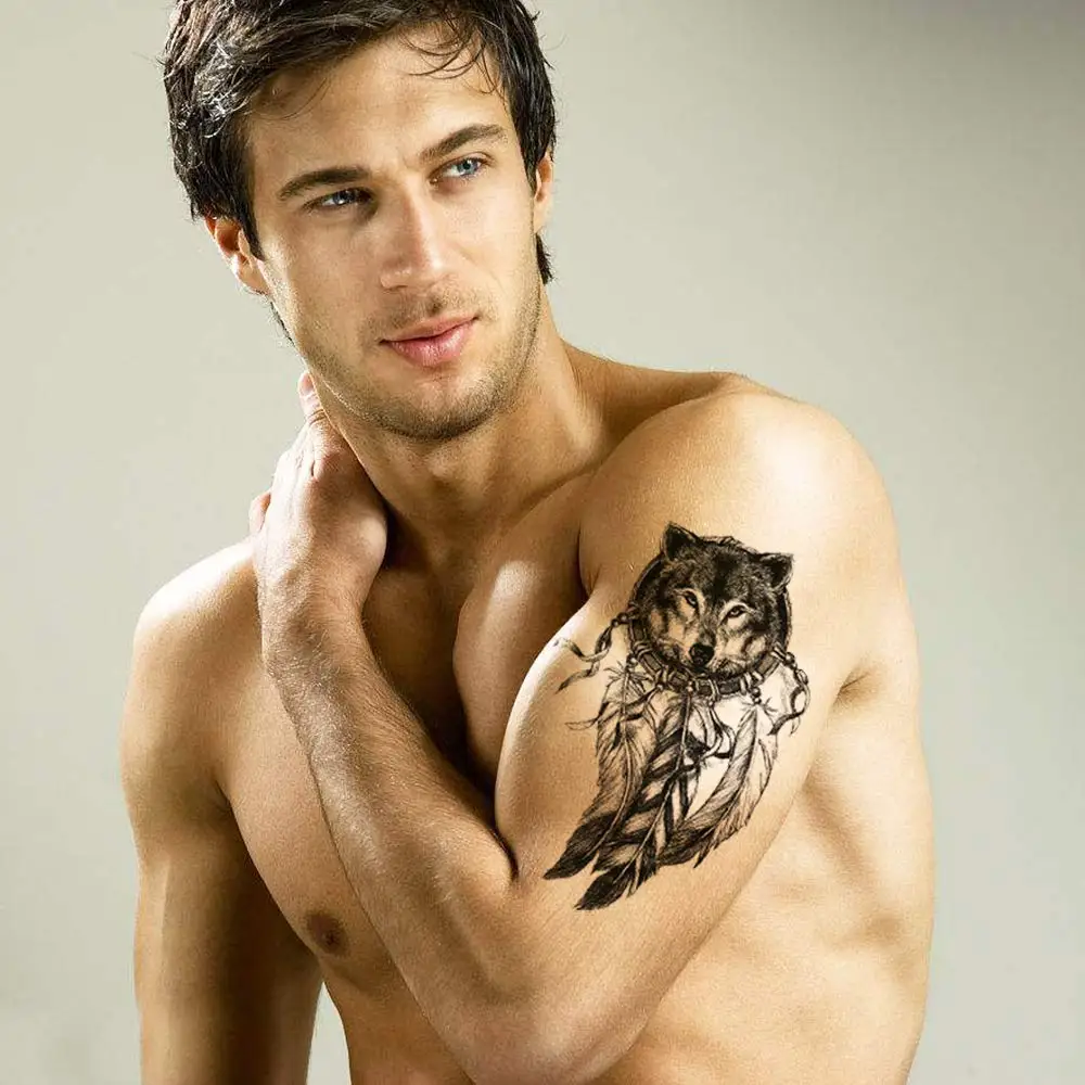 Временные татуировки для Для мужчин детская женщин черный лес череп Тигр Орел с