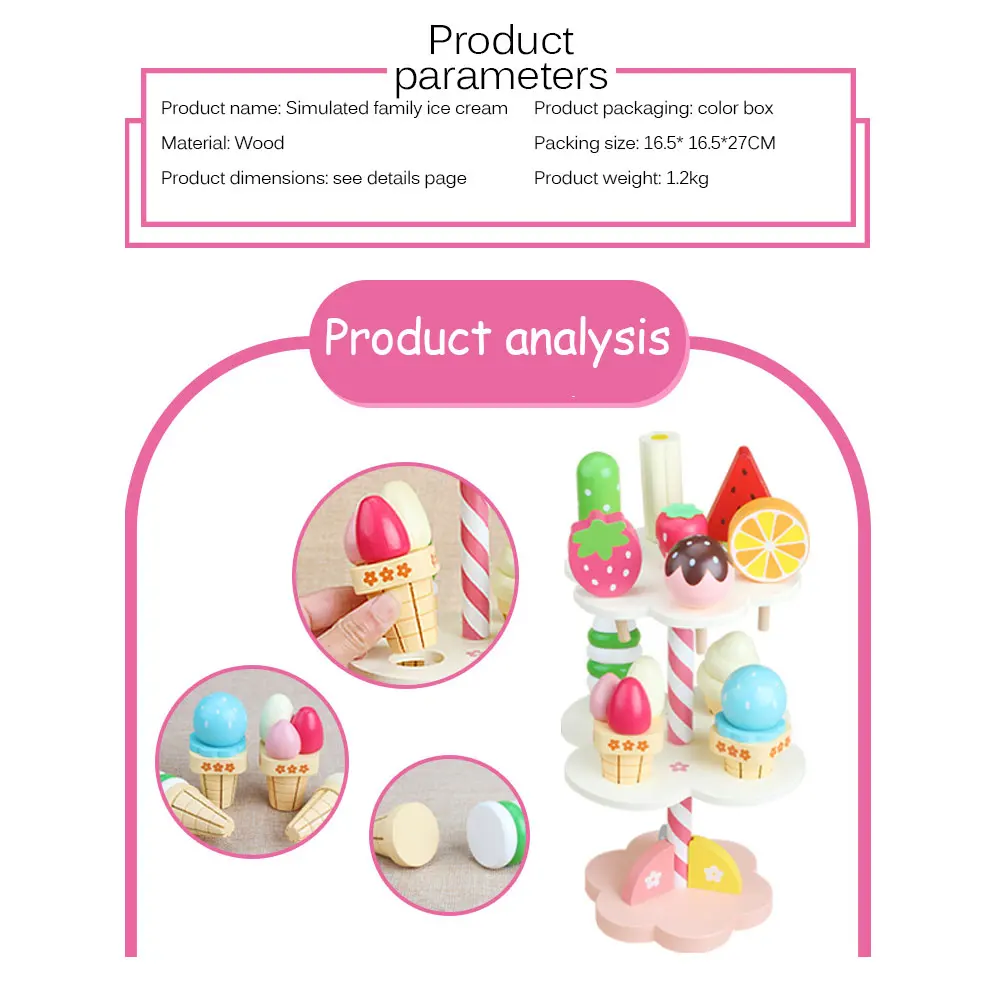 

Children's Toys Kids Pretend Play Kitchen Toys Ice Cream Stand Simulation Play House Wooden Toy For Home Use Education Toy Gift