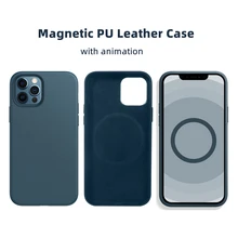Magnetic PU Leather Case for iPhone 12 13 Magnetism with animation Leather Case for iPhone 13 12 Pro Max Wireless Charge Cover