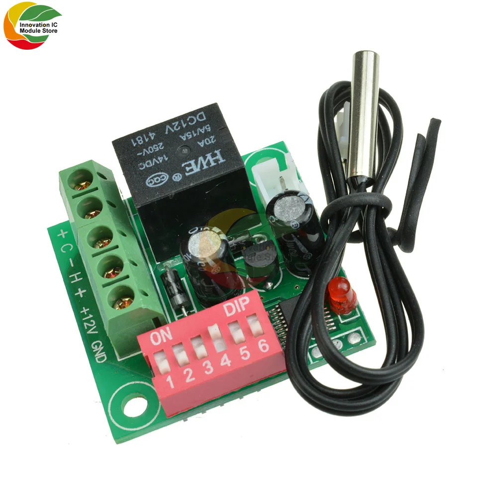 W1701 Heat Cool Temp Thermostat DC 12V Digital Temperature Control Switch 20-90 Degree DC 12V 10K Thermistor Heating Cooling