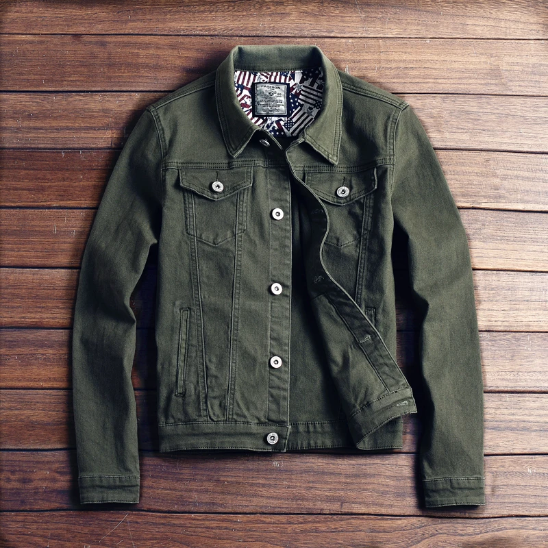 

2021 New hot slim mens jackets and coats casual denim jacket men veste homme men jeans jacket male khaki black army green red