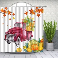 red farm truck pumpkin pattern fabric shower curtains autumn maple leaf bath decor waterproof polyester cloth hanging curtain