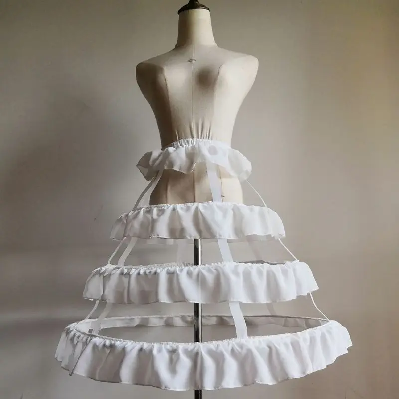 

Womens Hollow Lolita Short Birdcage Petticoat Elastic Waist 3 Hoops Pleated Ruffles A-Line Wedding Cosplay Crinoline Underskirt