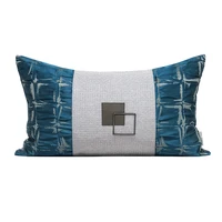 dark blue printed cushion cover simple waist pillows for sofa car patchwork jacquard cushions home decor