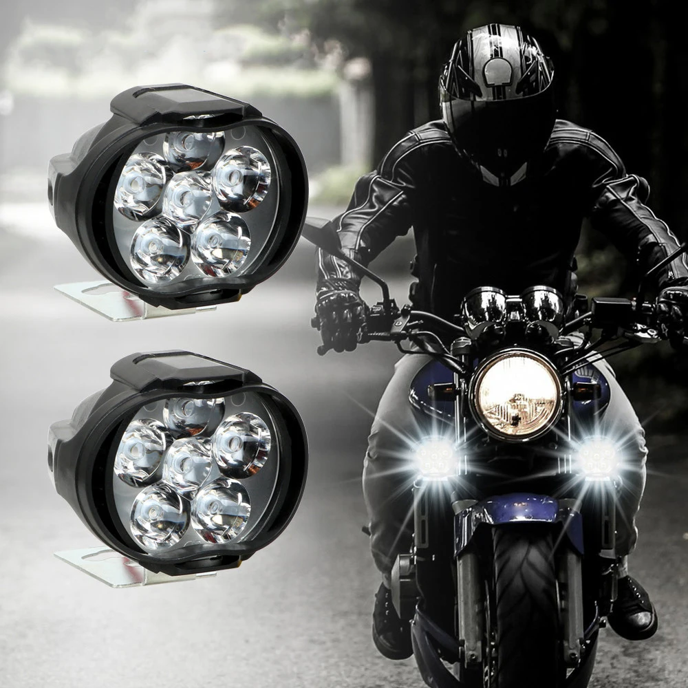 

2Pcs 6 LED Motorcycle Headlight Universal Scooter Fog Spotlight 12V 6000K Lights 1200LM Motorcycle work light spotlight 6500K