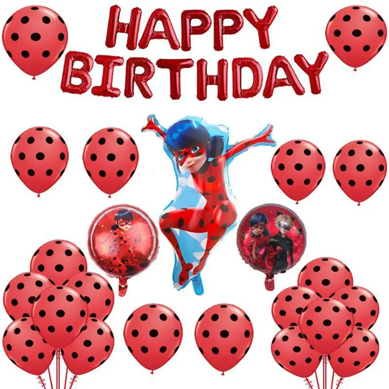 

Ladybugg girl birthday party aluminum foil balloon set cartoon anime theme decoration supplies