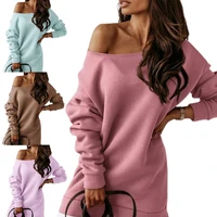 dropshipping sweatshirt dress contrast color patchwork fake two piece autumn round neck long sleeve off shoulder dress for daily