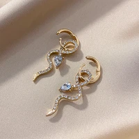 2021 vintage zircon gold color hoop earrings for women personality long snake dangle animal earrings jewelry gifts