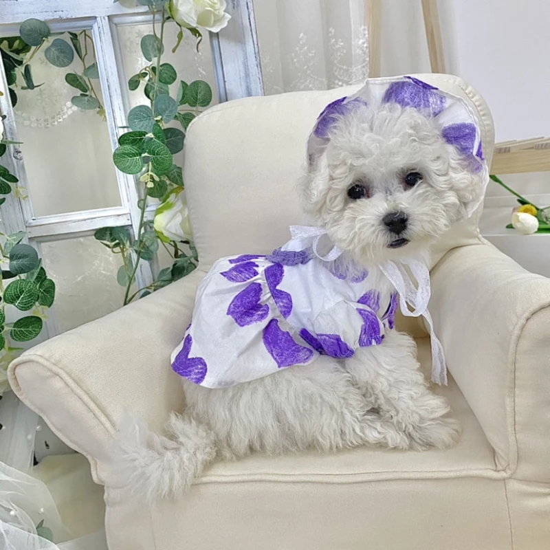 

Платье и шляпа для кошек и собак, летняя одежда для домашних животных, одежда для собак, юбка для чихуахуа, Йорка, померанского пуделя, Бишон, шнауцер, мальтские костюмы