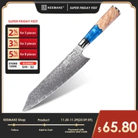 keemake 8 kiritsuke knife japanese damascus aus 10 steel blade chef kitchen knives blue resin handle sharp meat cutter tools