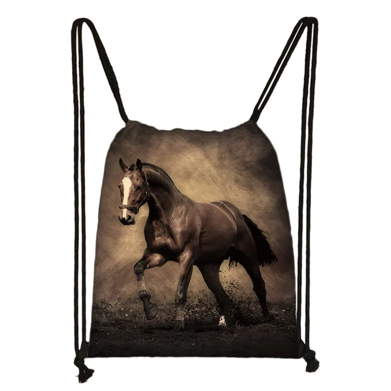 SKD-M0026 elegent animal horse print drawstring bag women men storage bag fashion rucksack cute pony boys girls backpack kids bookbag gift - Цвет: SKD-M0026